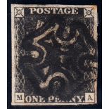 1840 1d black, plate 7, M-A, used with c