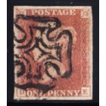 1841 1d red, (black) plate 10, D-E, used