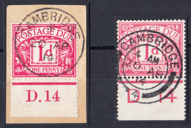 1914 Postage Due 1d carmine on piece & 1
