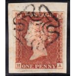 1841 1d red, plate 11, H-A, used on piec