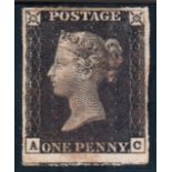 1840 1d black, plate 1b, A-C, used with