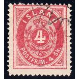 1873 4s red F/U, horizontal crease at to