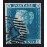 1841 2d blue, plate 3, C-C, used, 4 marg