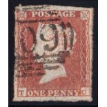 1841 1d red, plate 90, T-C, recut side l
