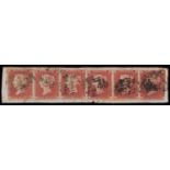 1841 1d red, plate 151, QG/QLstrip of 6,