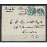 1900 ½d blue-green on front only with Be