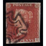 1841 1d red, plate 37, E-I, used with Du