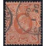 1909 (Dec 1st) 4d orange-red (SG 241) st