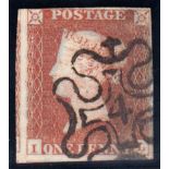 1841 1d red, (black) plate 9, I-L, used