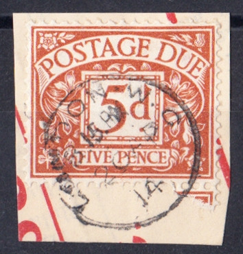 1914 Postage Due 5d brown on piece only