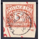 1914 Postage Due 5d brown on piece only