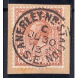 1913 (June 30th) 5d brown on piece with