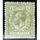 1912-24 9d olive-green U/M, fine. SG 393