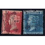 1858 1d plate 72, H-K & 2d plate 9, C-B,