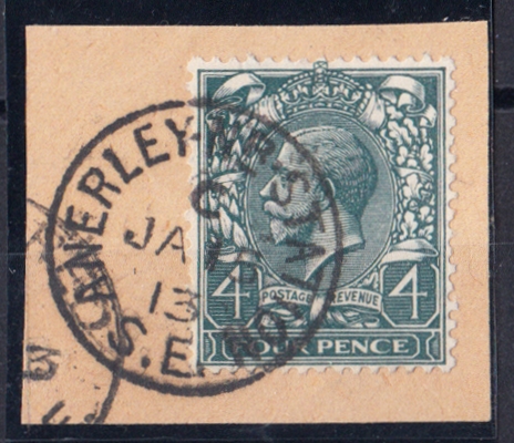 1913 (Jan 15th) 4d grey-green on piece w