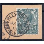 1913 (Jan 15th) 4d grey-green on piece w