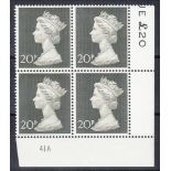 20p Post Office Paper Plate 41A block of 4 U/M, fine. MCC Cat £125