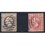 1852 10c grey-black & 1sgr red, both F/U, 4 margins, fine. Cat £195 (2)