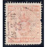 1855-58 24sk vermilion used, well centred, repaired with added margins & re-perforated, variously