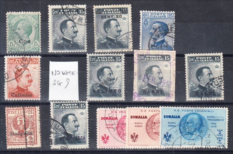 Aegean Islands: 1912-21 overprints, small used selection incl. Calimno 20c. no wmk SG9 cds, also