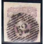 1853 100r pale lilac used with four margins, huge on three sides, internal faults but good