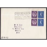 1965 Holiday booklet (Ordinary) 3d-1d se-tenant pane (1d on right) on plain FDC with Christchurch