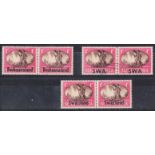 Bechuanaland, SWA & Swaziland 1945 Victory 1d horizontal pairs each showing unlisted "barb wire"