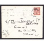 1918 (June 3rd) George V 1½d brown on plain cover with London W1 CDS on First Day of Introduction