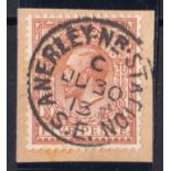 1913 (June 30th) 5d brown on piece with Anerley CDS. Cat £2450