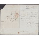 1840 (May 6th) Stampless envelope with black "Coventry St 1 py P Paid" handstamp + London Chief