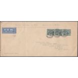 1931 (Dec 7th) England to Cape Town Air Mail cover bearing 3 x GV 4d Block Cypher with