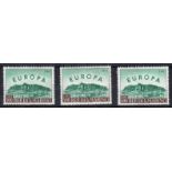 1961 Europa 500l green & brown x 3, two U/M & one M/M, fine. SG 640 Cat £150 (3)