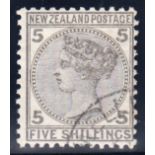 1874-78 5/- grey F/U, fine. SG 186 Cat £300 (see photo)