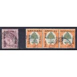 Officials: 1927 2d single & 6d horiz strip of 3 (one with thin spot) cds used. SG O3, O4 Cat £300