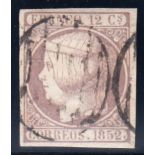 1852 12c grey-lilac F/U, 4 large margins, fine. SG 17b Cat £275 (see photo)