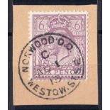 1913 (Aug 1st) 6d purple on piece with Norwood CDS. Cat £2275