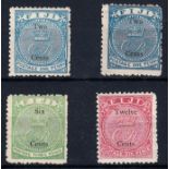 1872 surcharged set with both 2c on 1d shades, fresh mint, odd gum bend but fine for these. SG