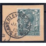 1913 (Jan 15th) 4d grey-green on piece with Anerley Station CDS. Cat £1575