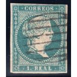 1856 wmk Crossed Lines 1r greenish blue F/U, 4 just clear to good margins, fine. SG 52 Cat £225