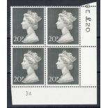20p Post Office Paper Plate 31A block of 4 U/M, fine. MCC Cat £450