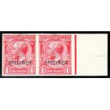 1912-24 1d scarlet horizontal marginal Imperforate pair, both stamps overprinted "SPECIMEN" type 26,