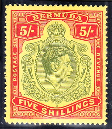 1938-53 perf 14¼ line 5/- dull yellow-green & red/yellowMint, fine.