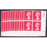 10p Cerise Recess printed set of 11 plate blocks of 4.