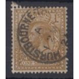 1912-24 1/- deep bronze-brown used with Hurstbourne cds, fine.