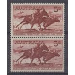 1964 5/- brown-red, whiter paper pair U/M.