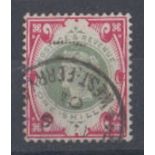 1900 1/- green & carmine F/U, fine.