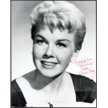 Doris Day: Autographed on 10" x 8" black & white photo.