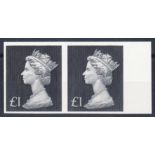 £1 recess printed right marginal horizontal imperforate pair U/M, fine.