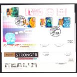 1994-2007 commem sets on mainly Royal Mail FDCs with relevant meter slogans, appear all different.