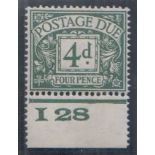 1924-31 4d dull grey-green with scarce control I28 U/M, fine.